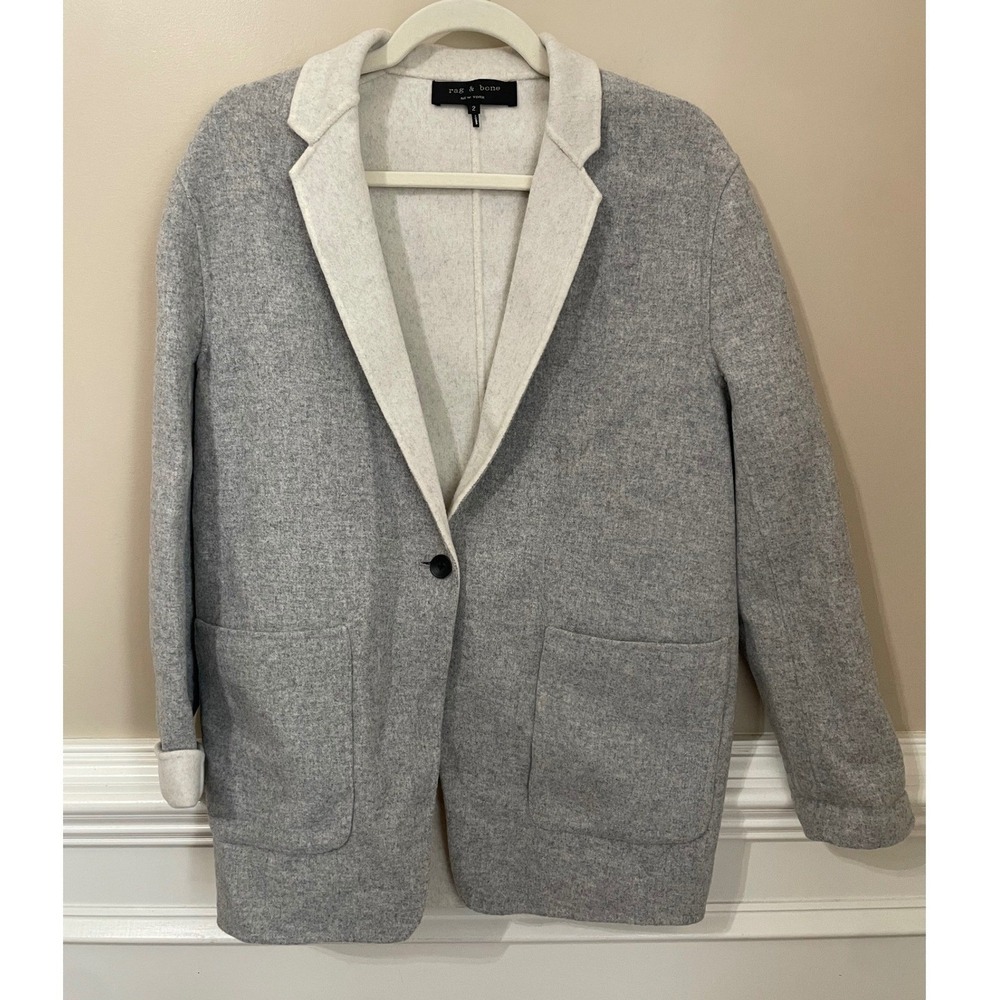 Rag & Bone Mica Wool Felt Grey Single Button Blazer Size 2 Oversize Reversible